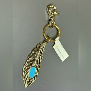 Kendra Scott Marley Gold Feather Keychain/or Bag Charm with Turquoise Enamel